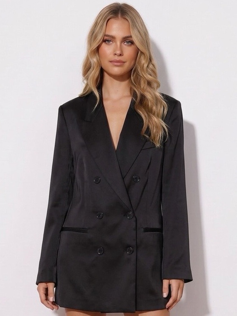 H&M Black Satin Oversized Double Breasted Blazer Size S